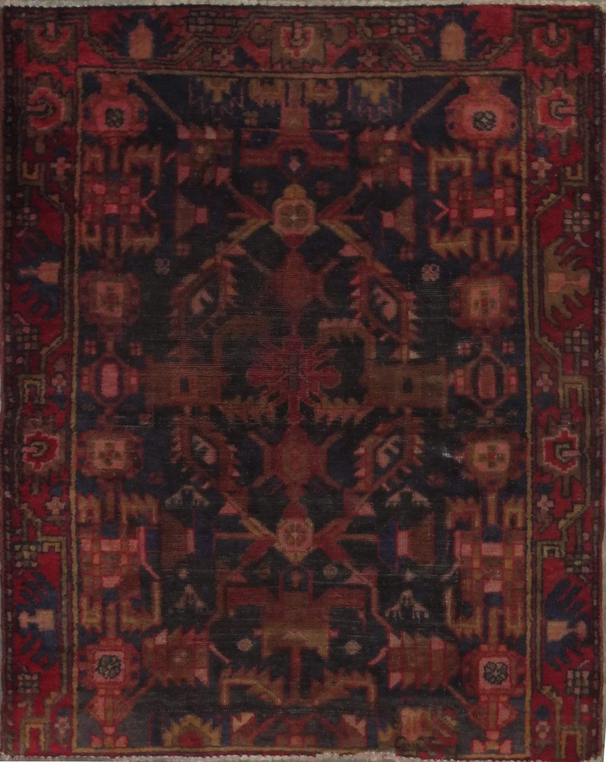 One Of The Kind Hand-Knotted Persian Wool Rug _ Luxurious Vintage Design, 4'4" x 3'6", Artisan Crafted